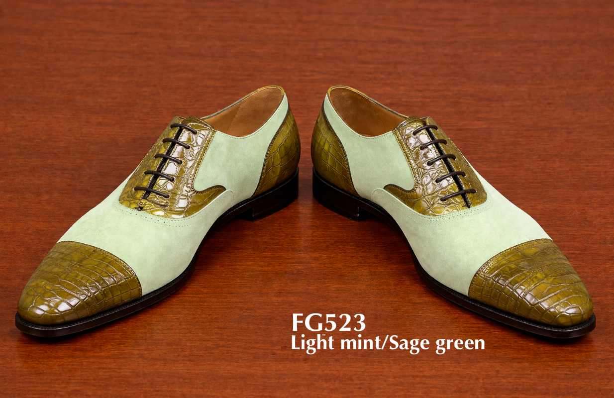 Green Suede Alligator Cap Toe Luxury Dress Shoes